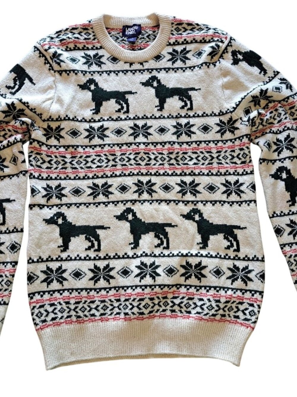 Lands End Fair Isle Dog Graphic Sweater S Winter Knit Women's Snowflake Lodge